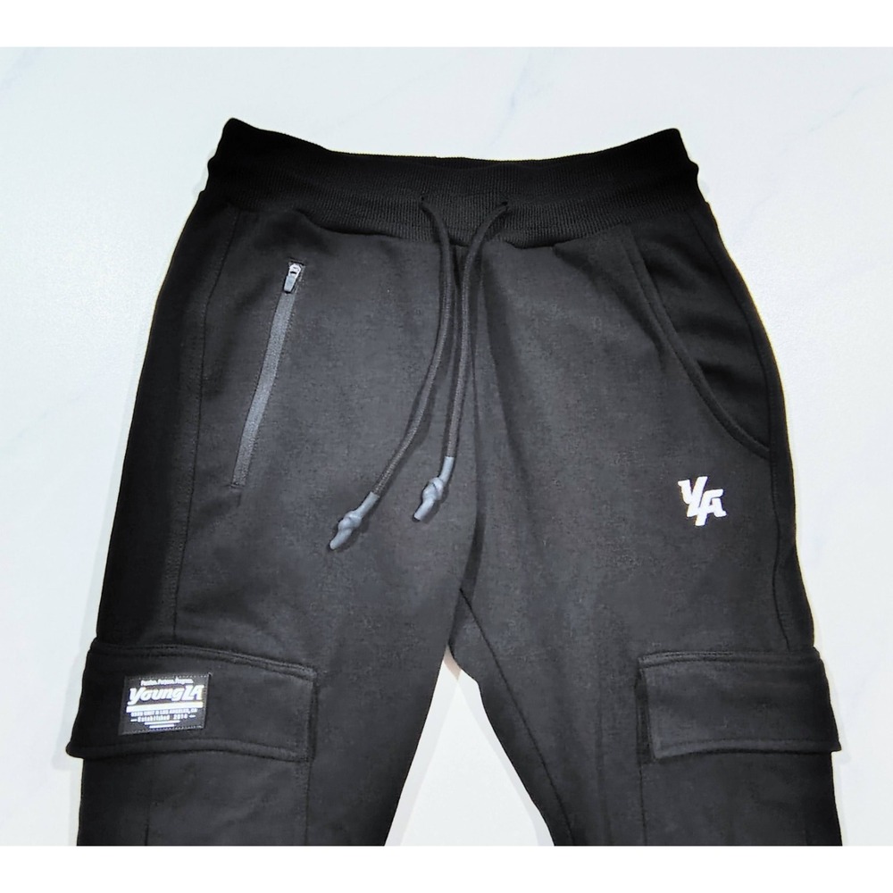 Young LA Joggers Cargo Pockets Mens Black  Athletic Sweatpants Small